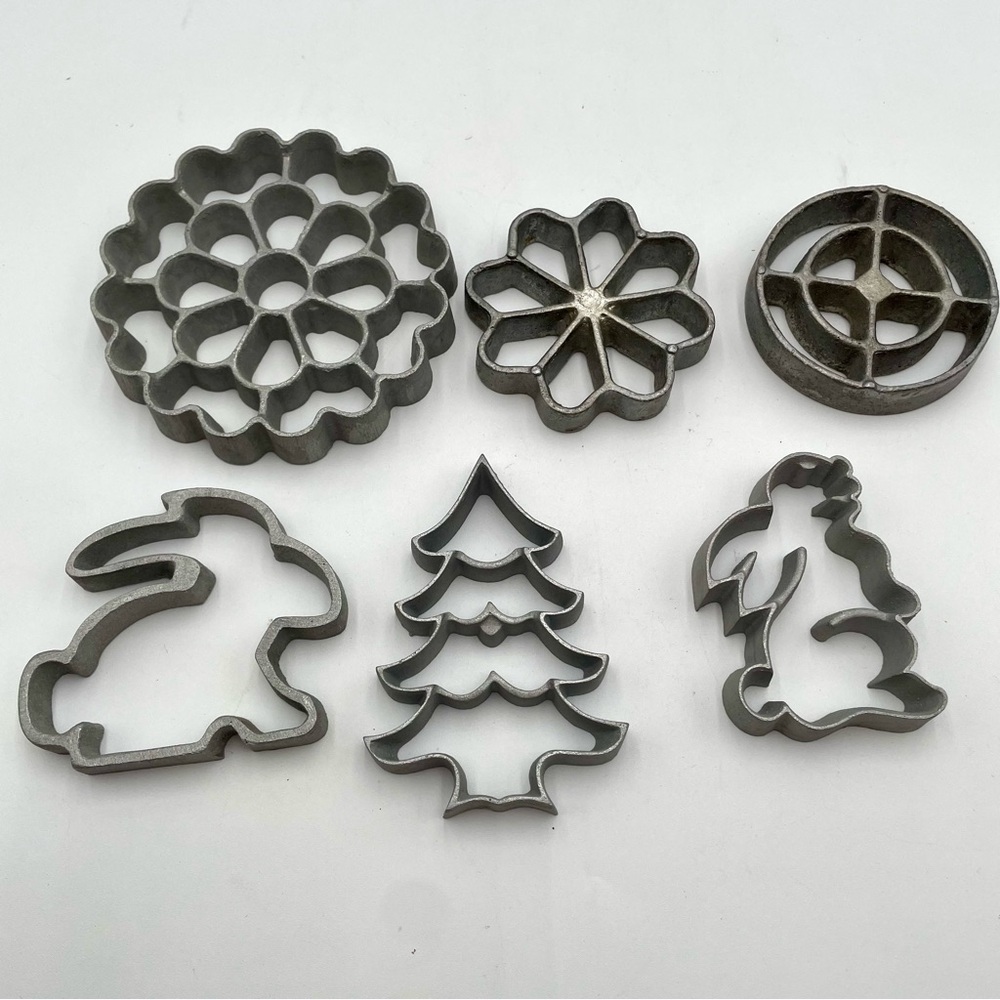 Vintage Rossettes Cookie Irons Christmas Tree Bunny Flowers No Handle 6pcs